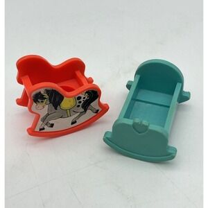 1972 Fisher Price Little People Dollhouse Furniture Baby Cradle & Rocking Horse
